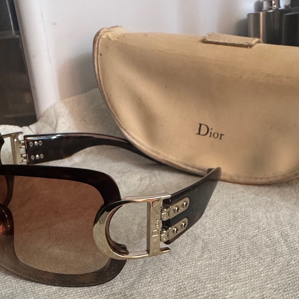 Christian Dior Sunglasses with Dark Brown and Gold Accents.